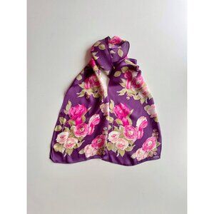 Vintage ECHO Purple Pink Floral Print Silk Charmeuse 59" x 9.5" Rectangle Scarf